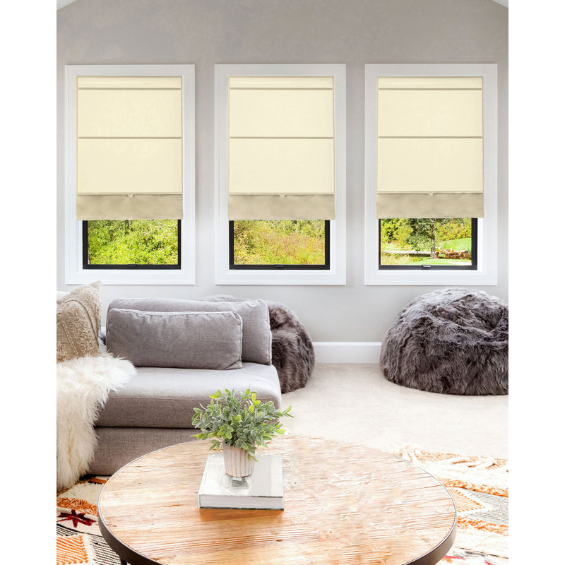Semi Sheer Roman Shade, 27"W X 64"L, Tan