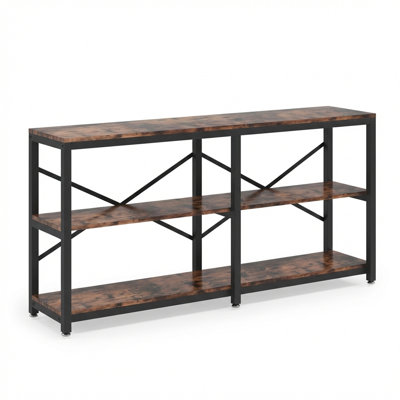 Rustic Farmhouse Sofa Table – 70.9" 3-Tier Hall Table With X-Shaped Back, 300Lbs Capacity, Metal & Wood Combo For Entryway/Console/Tv Stand/Bookshelf