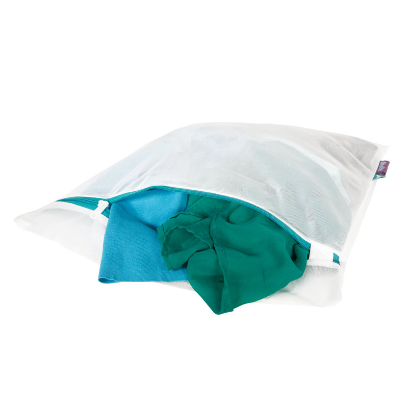 White Mesh Laundry Wash Bags with Colored Zippers, Set of 3