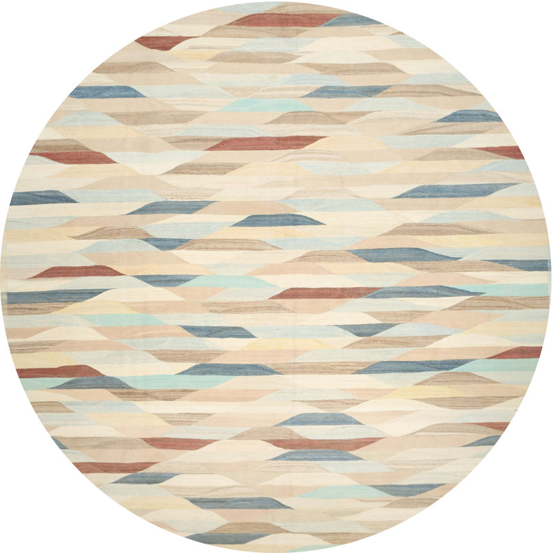 Tapis contemporain beige / bleu, Rond 7 pi