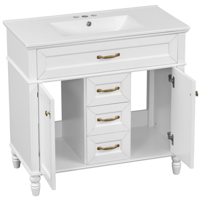 Meuble-lavabo 36 po avec lavabo et rangement polyvalent, Blanc