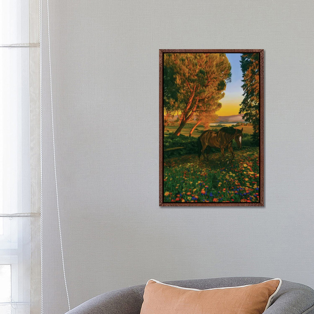 Wildes Fohlen auf einer blühenden Wiese im Wald von Ievgeniia Bidiuk - Gallery-Wrapped Canvas Giclée on Canvas