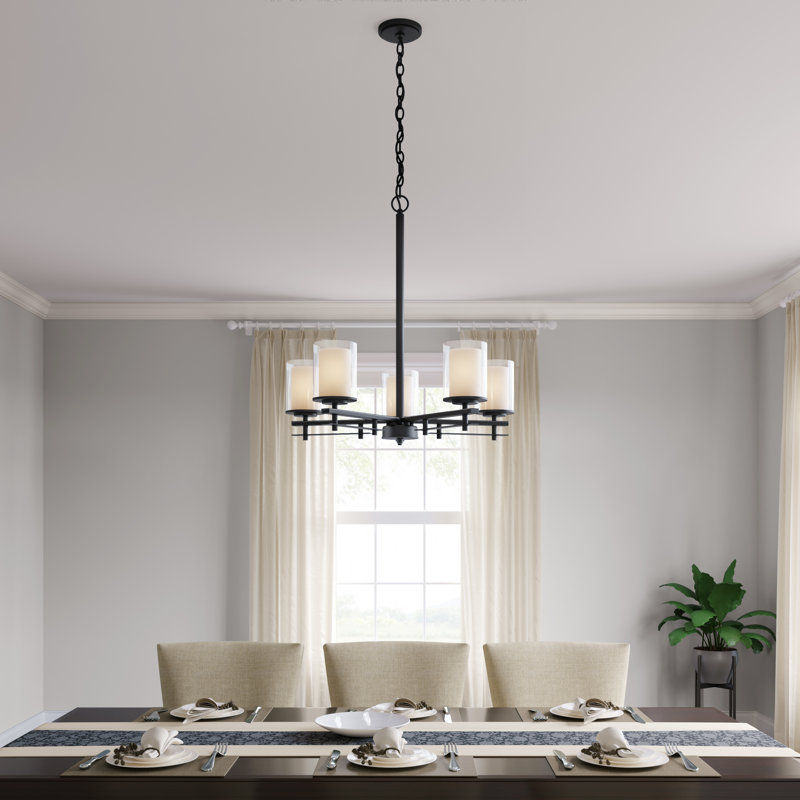 5 - Light Dimmable Classic / Traditional Chandelier, Matte Black
