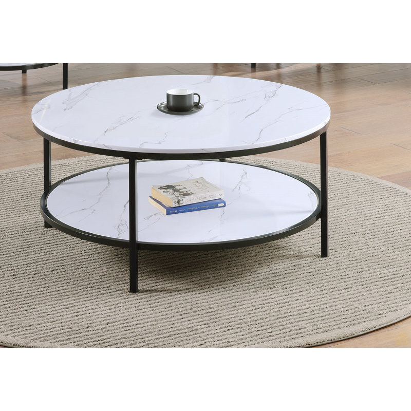 Table basse ronde en faux marbre avec tablette de rangement 1pc