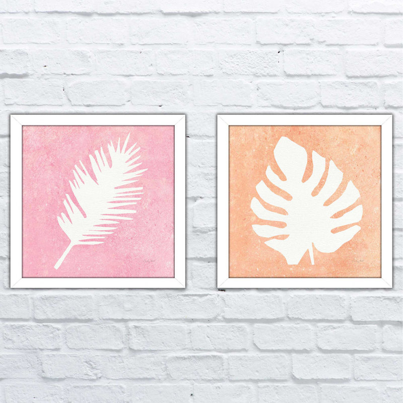 «Tropical Fun Palms Silhouette I», ensemble de 2 reproductions d'art sur papier encadrées, H 16,5 po x l 33 po, Pas de tapis