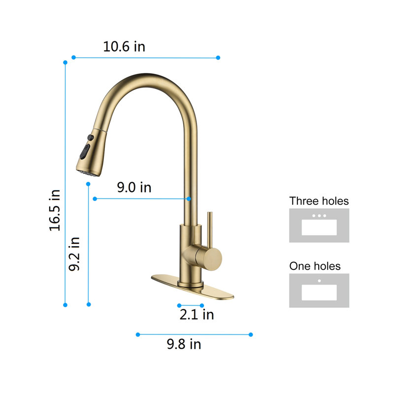 Robinet d'évier de cuisine à poignée simple en or brossé avec bec rétractable, buse à arc élevé tournant sur 360 ° pour une utilisation polyvalente de l'eau, levier facile à contrôler, surface rouillée, bulles d'aérateur remplies de bulles et éclaboussures en douceur