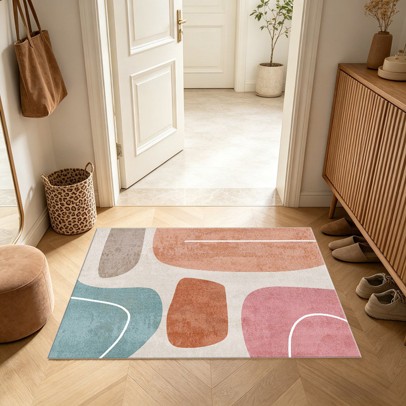 Peach Pink Abstract Shapes carpet-easy to clean, machine-washable, soft and comfortable; suitable for door mats, kitchens, living rooms, bedrooms, corridors, and laundry areas. Easy to clean, durable carpet for home decoration.