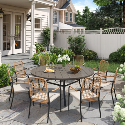 9-Pieces Patio Round Outdoor Dining Set With Rattan Stackable Chair