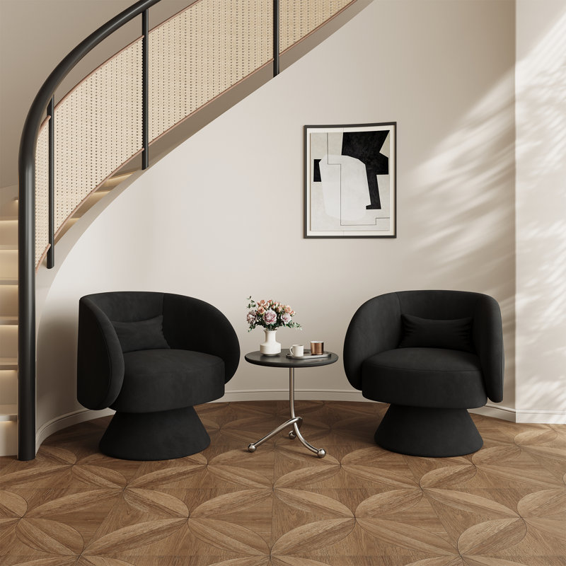 Fauteuil demi-tonneau pivotant rembourré (ensemble de 2), Lin noir