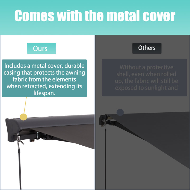 Canopee Electric Retractable Patio Awning with Protective Case Remote Control, Gray, 5.91" H x 116.4" W x 98.4" D