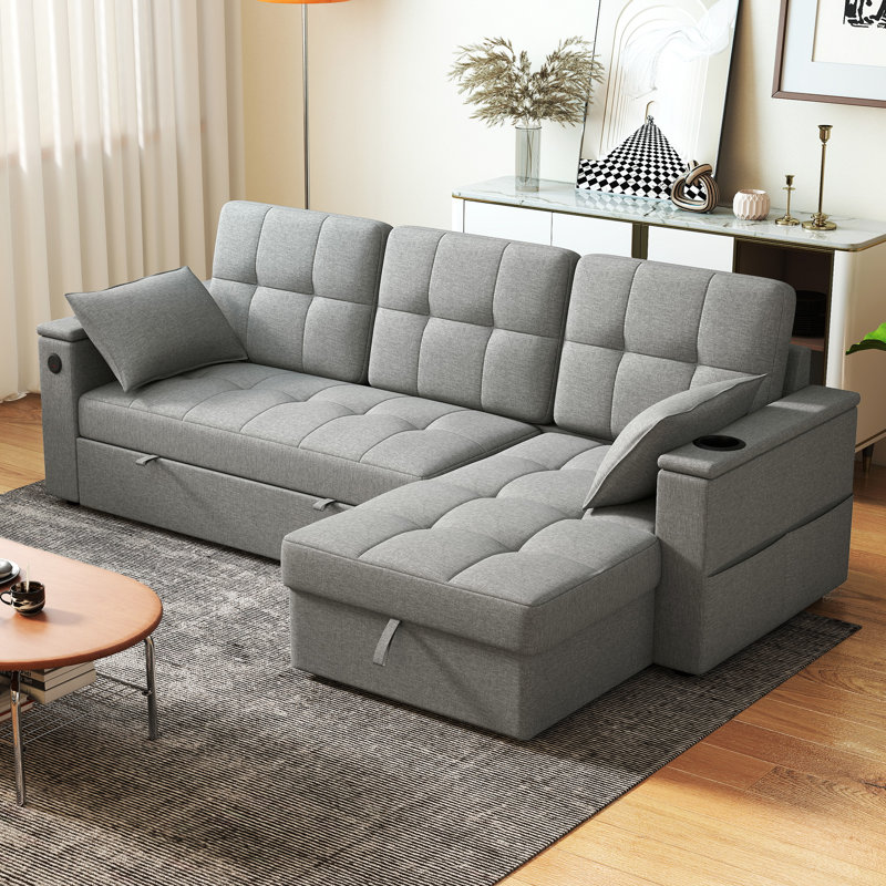 Canapé-lit, canapé-lit escamotable avec USB-A + C, rangement pour chaise longue