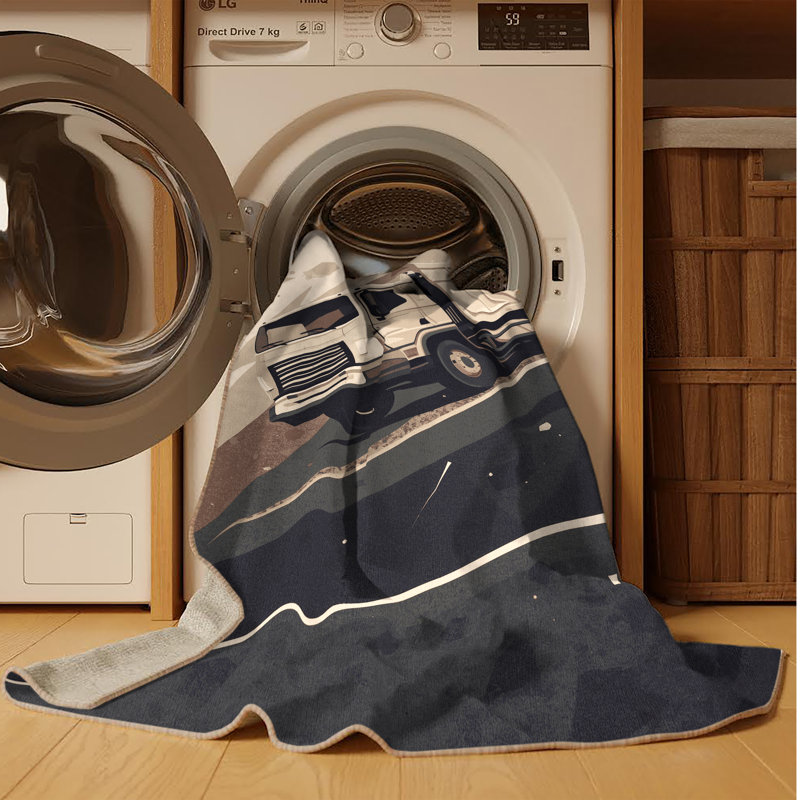 Machine Washable Burkett Garbage Truck Modern Geometric Rug in Beige – Beige Binding, 7x9