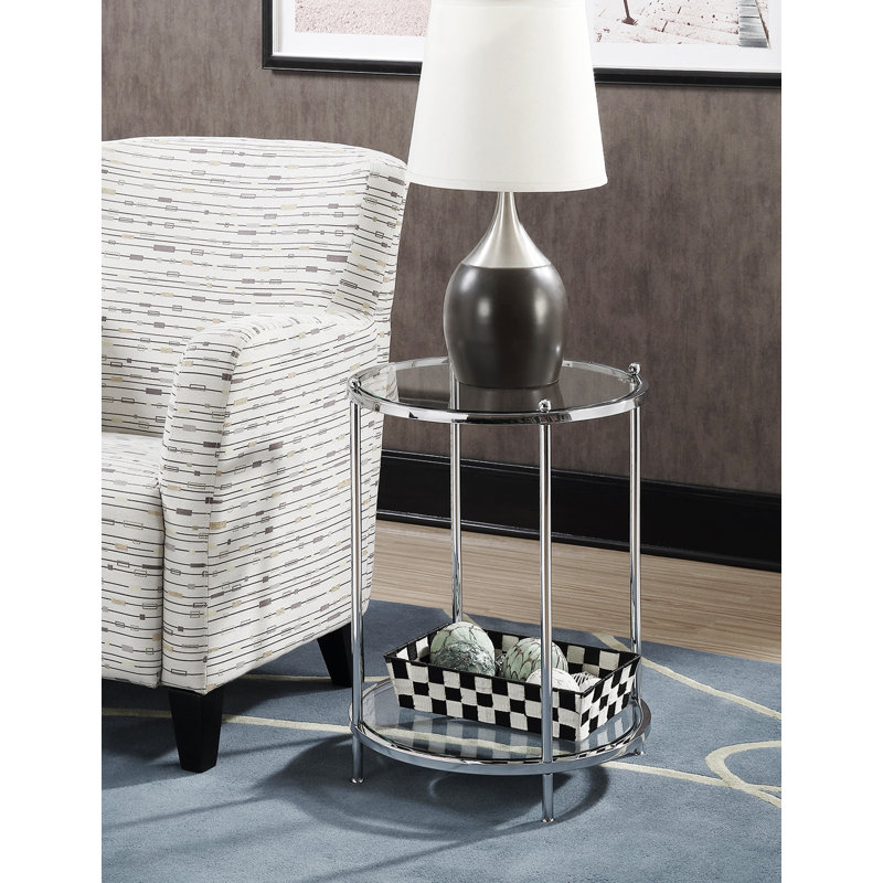Carolina Round Glass End Table with Metal Shelf, Chrome