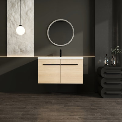 Meuble-lavabo de 30 po en chêne avec lavabo à poser en résine, armoire à 2 portes et matériau de style américain