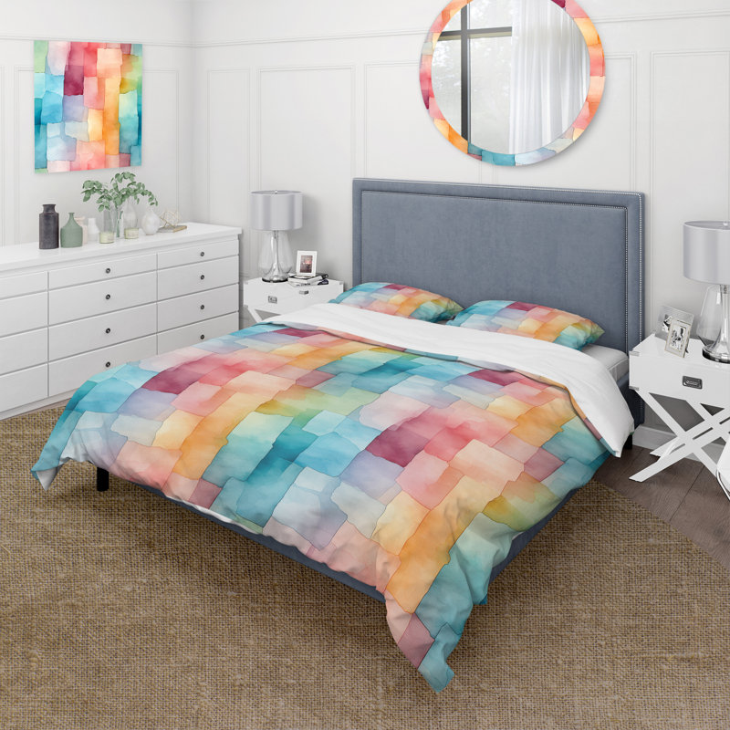 Ensemble de housse de couette Serene Watercolor II - Patchwork, Housse de couette simple + 1 taie décorative stan