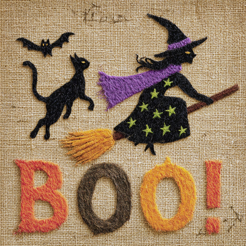 Toile en toile de jute «Boo Witch and Cat», H 12 po x l 12 po