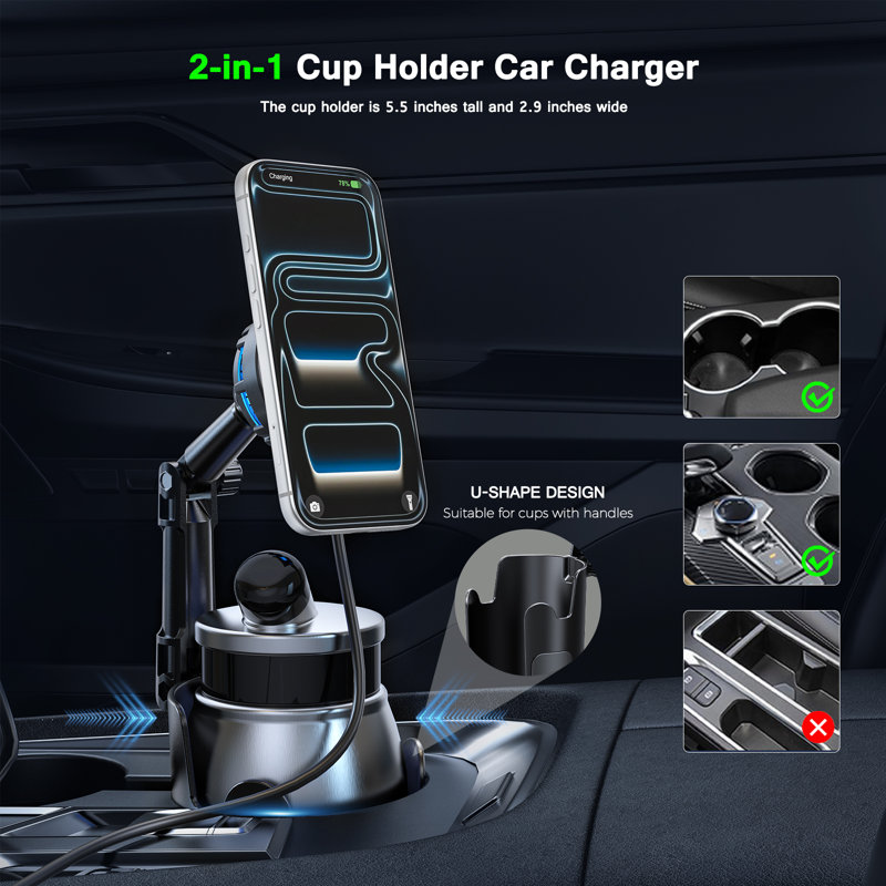 Esoulk Magnetic Wireless Car Charger Cup Holder Mount for iPhone 17 Pro Max