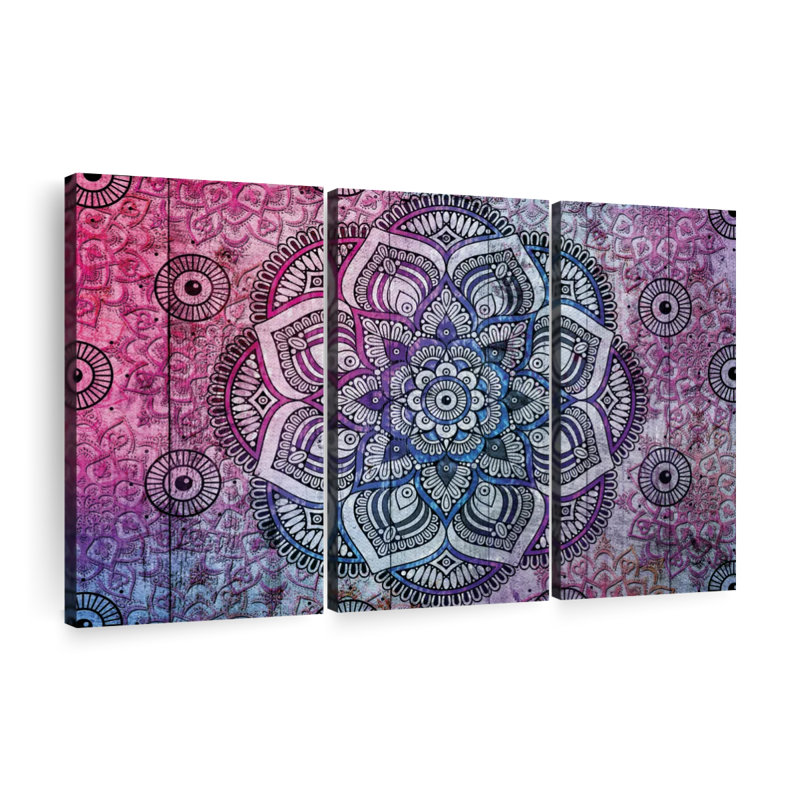 Mandala rose, ensemble de 3 impressions sur toile, 3 pièces par NirvanaDesigns, H 28 po x l 45 po x P 1,25 po