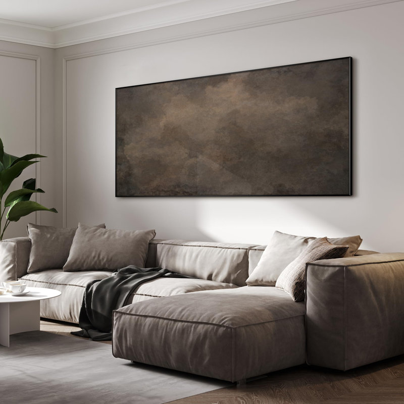Très grand art mural imprimé sur tissu - Illustration abstraite neutre nuageuse, décoration d'ambiance douce pour le salon ou la chambre à coucher - «Assemblage requis du cadre (cadre non fini)»