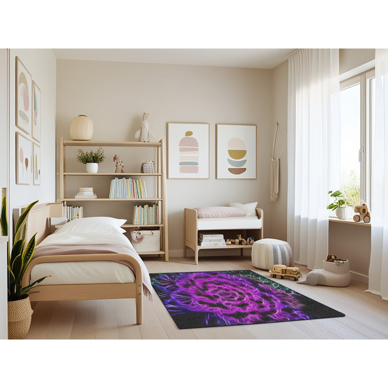 Tapis à tisser rose/vert/noir, Rectangle 3 pi x 5 pi