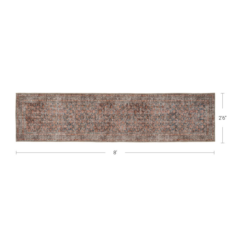 Tapis de couloir d'inspiration rétro Canton, 2 pi 6 po x 8 pi | Personnage rétro, inspiré de l'héritage, design rétro, palette argile rose et graphite, tissage plat dense, fabriqué pour le quotidien