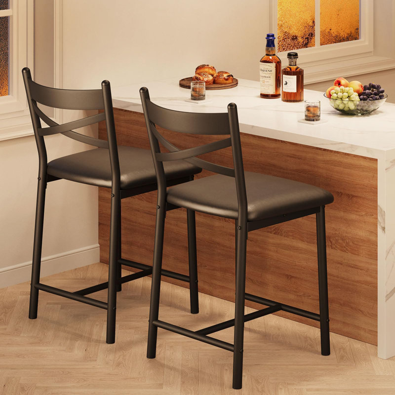 Bar Stools , Counter Height Bar Stools With PU Upholstered Seat, 2