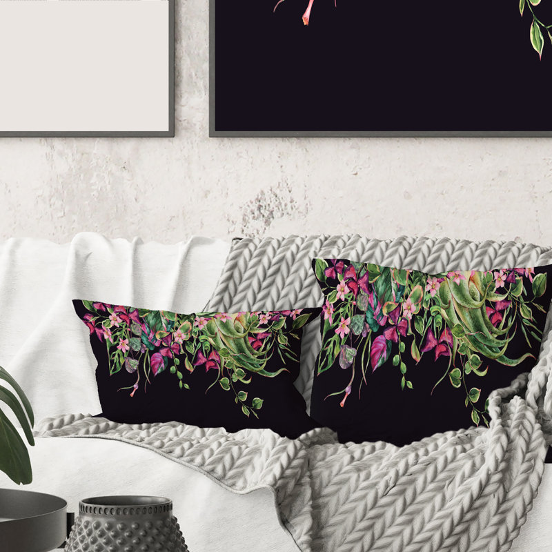 Rectangle, motif floral de feuilles tropicales om noir - Farmhouse