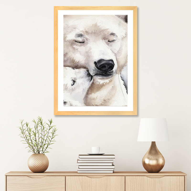 Décoration murale ours polaire pour enfants, H 24 po x l 16 po x P 1 po, Papier encadré naturel