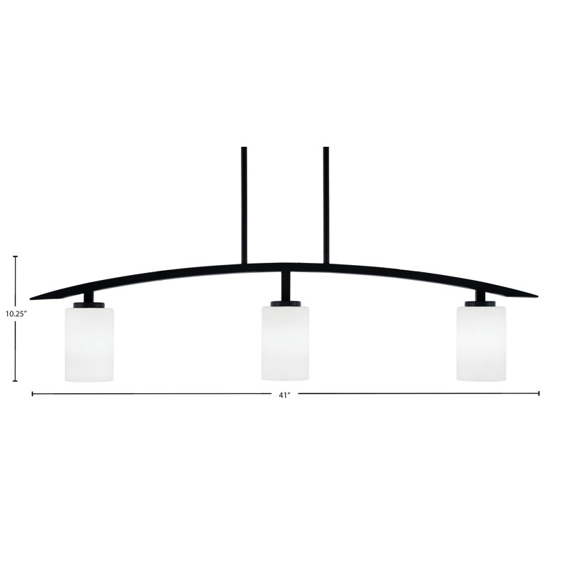 Luminaire pour îlot de cuisine 3 lumières kurve au fini noir mat avec verre de marbre blanc de 4 po, Mousseline