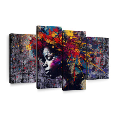 "Portrait féminin", ensemble de 4 reproductions sur toile abstraites sur toile par Jude A