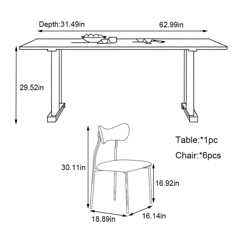 Ensemble de table de salle à manger Creamy Wind, H 29,52 po x L 62,99 po x l 31,49 po