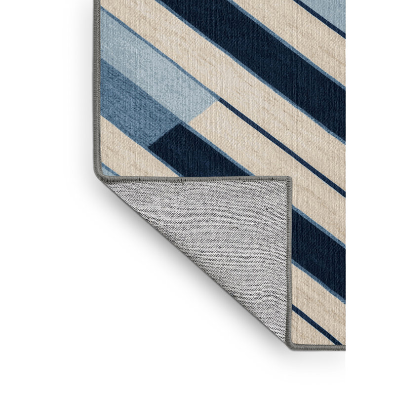  Tapis lavable rayé ivoire bleu marine, Rectangulaire 8 pi x 10 pi