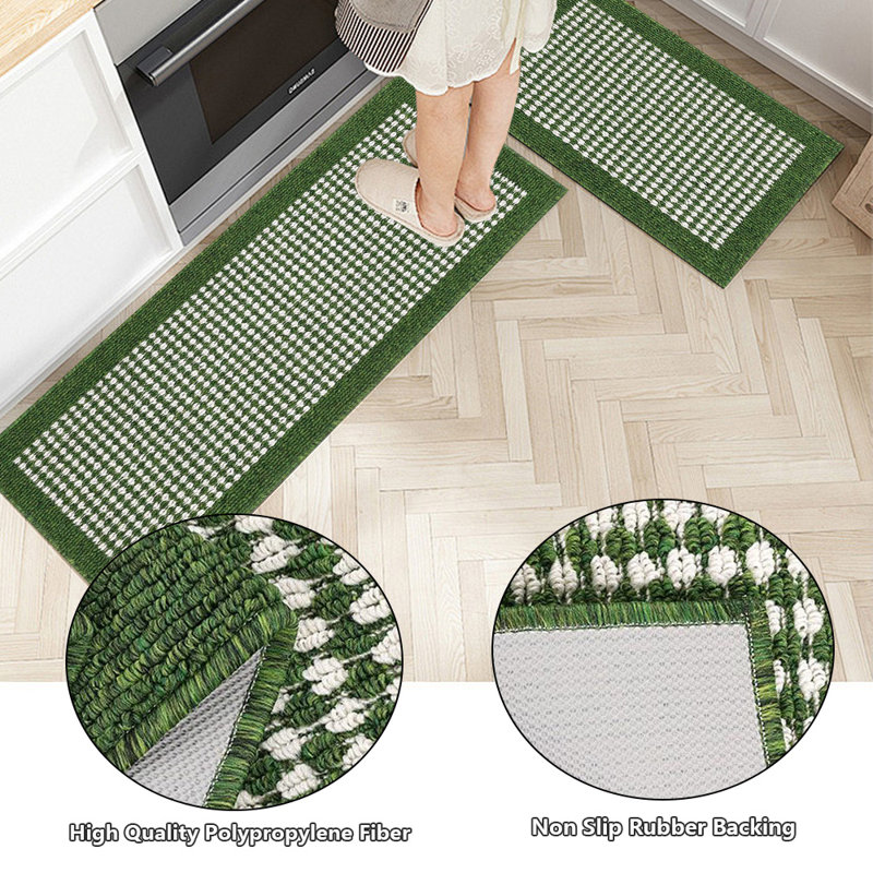 Tapis de cuisine, envers en caoutchouc antidérapant, lavable à la machine, ensemble de 3 pièces, Vert