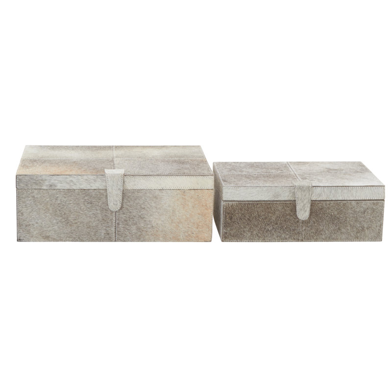 Ensemble de 2 boîtes décoratives en cuir naturel Georgine, Beige/gris