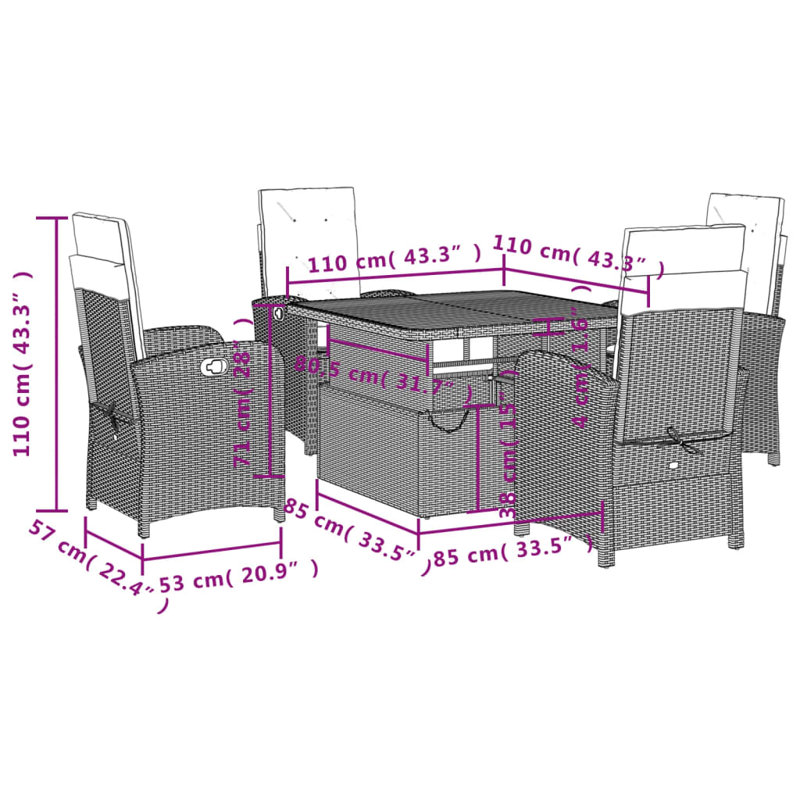  Garden Dining Set Beige, 28" H x 43.3" W x 43.3" D, 4