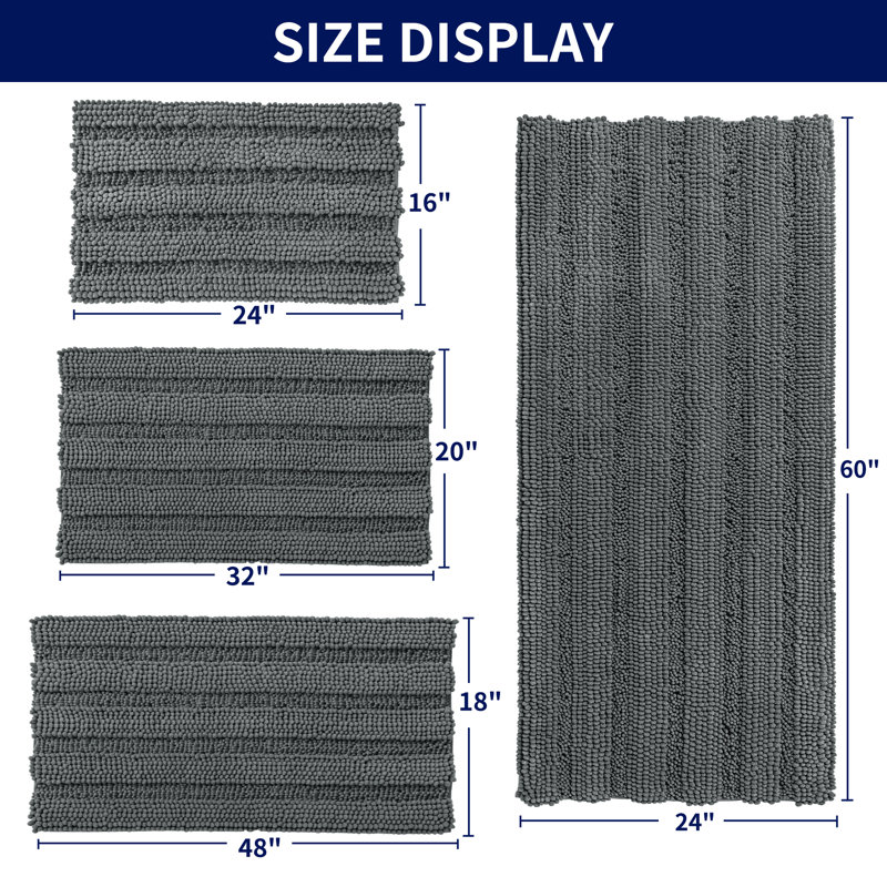Tapis pour salle de bain Faddis, Simple - L 60 po x l 24 po, Gris