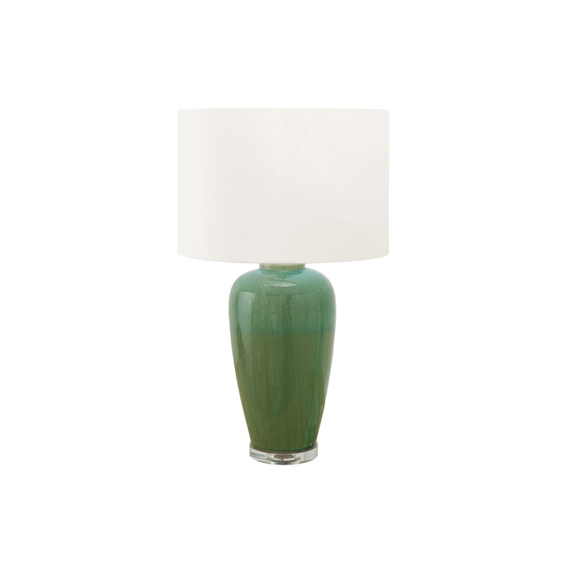 Lighting, 29 po, lampe de table, céramique verte, abat-jour ivoire / crème, contemporain, moderne