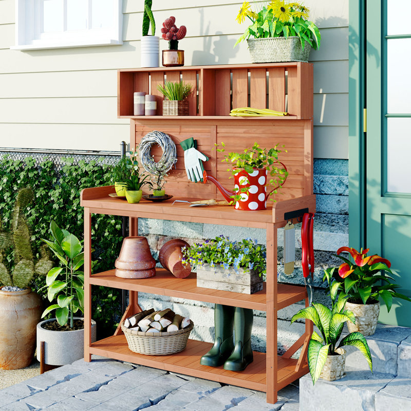 Grande table de rempotage en bois 65 po pour l'extérieur, Naturel