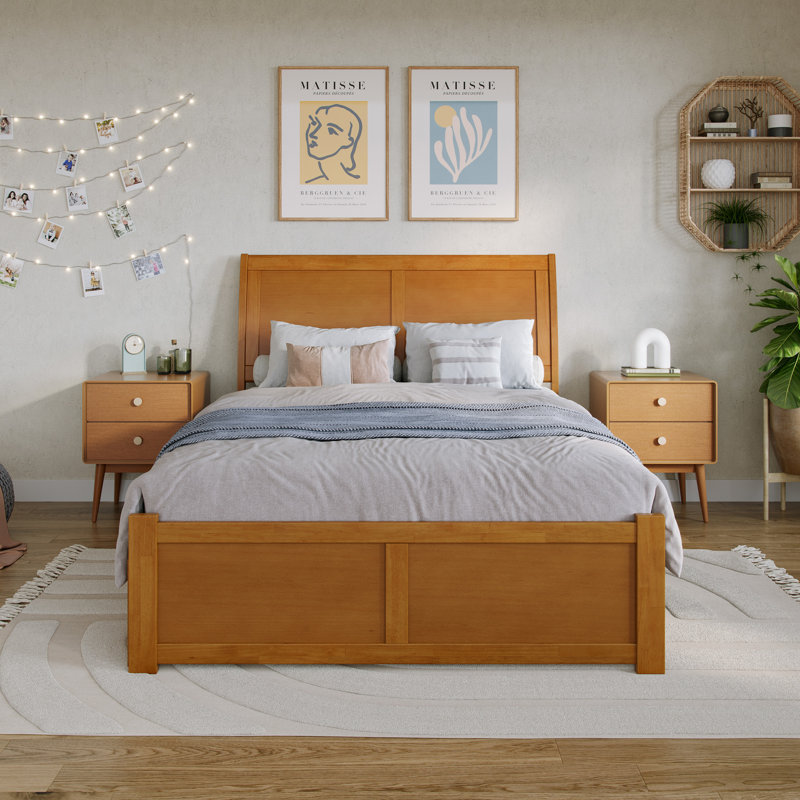 Fitzsimmons Solid Wood Platform Bed with Matching Footboard and Storage Drawers, Twin XL, 2 Drawers, Light Toffee 1