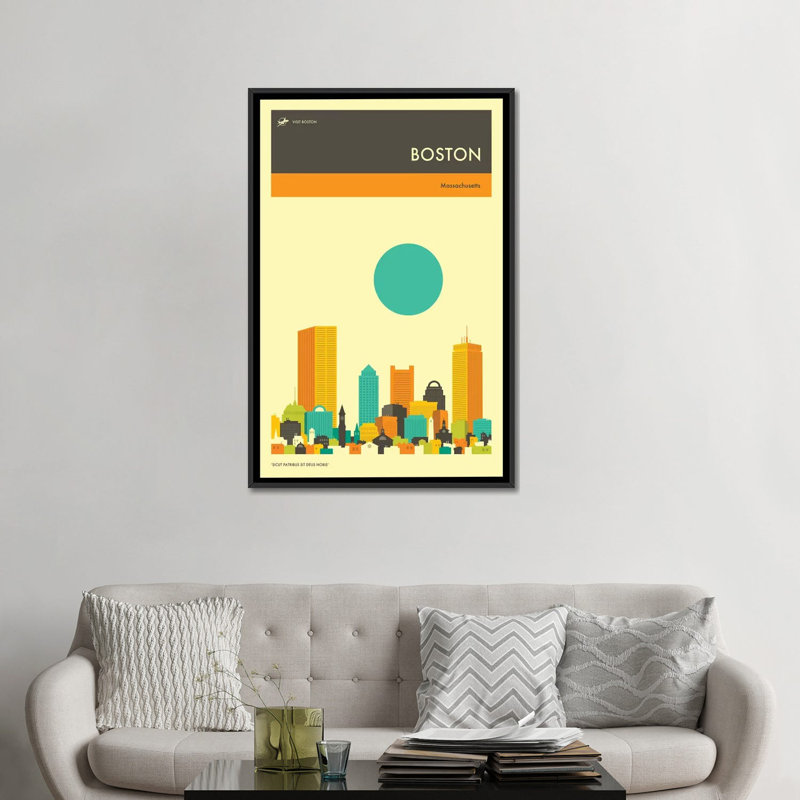 « boston horizon ii », impression sur toile, H 26 po x l 18 po x P 1,5 po, Toile avec cadre noir, Pas de tapis
