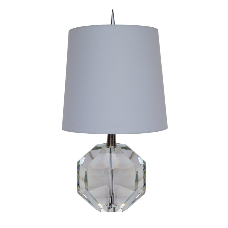 Mcvey 1-Light Chrome Table Lamp With A Crystal Base And A White Shade