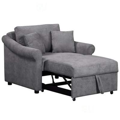 Chenille Convertible Sleeper Chair With Adjustable Backrest, 3 IN 1 Lounger Chair Turns Into Bed, Single Bed For Living Room