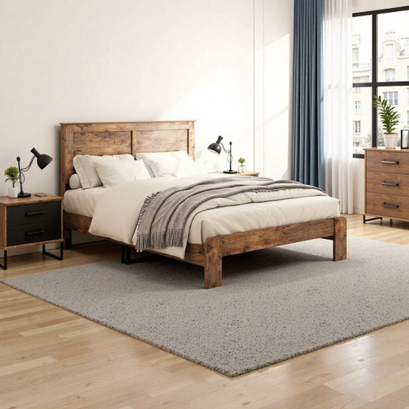 Structure de lit plateforme en bois brun foncé avec rangement - sans bruit, aucun sommier requis, assemblage facile