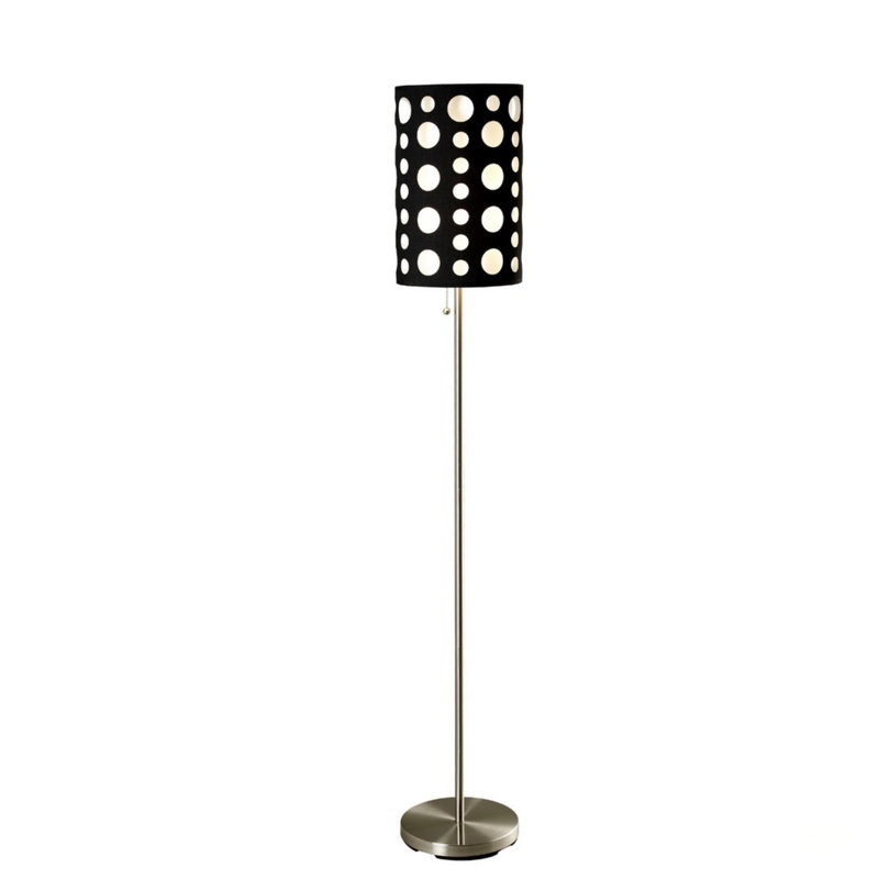 66 Inch Tall Metal Floor Lamp, Retro Design With Adjustable Black And White Fabric Shade For Modern Interiors, Black/White