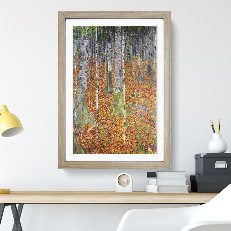 Birch Forest by Gustav Klimt - Picture Frame Painting, 36cm H x 27cm W x 2cm D, Oak Framed