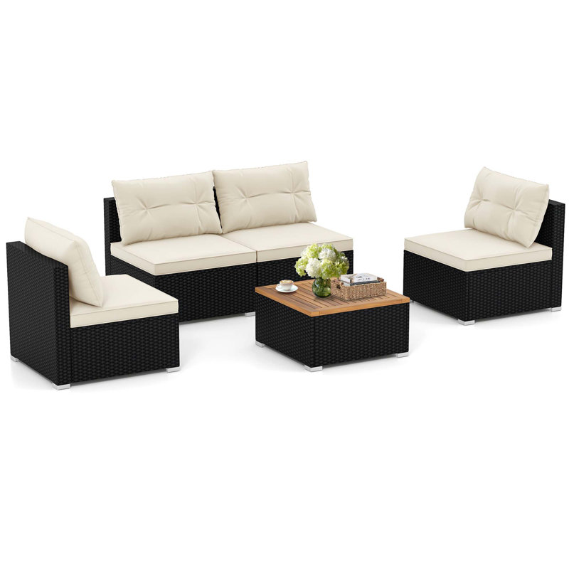 Bergetta 4 - Person Wood Patio Conversation Set with Cushions, Brown