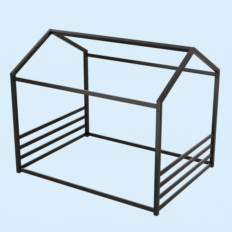 Structure de lit double en métal Montessori, lit en forme de maison avec garde-corps pour enfants et tout-petits, Double