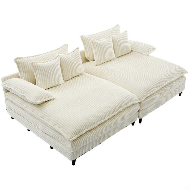 109" W Oversized Double Lounge Chaise,Fluffy Cushioned Sofa Bed, Beige