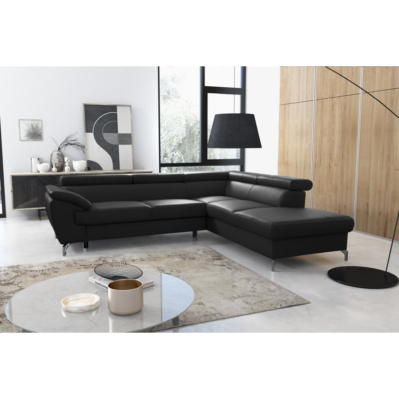 Brookhurst Leather Corner Sofabed, Black, Right Hand Facing