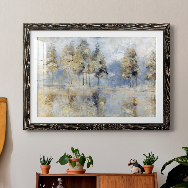 «Blue Golden Forest», reproduction d'art sur papier encadré, H 31 po x l 44 po x P 1 po, Papier encadré noir
